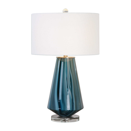 Teal-Gray Glass with Bold Blue Ivory Swirls Lamp 29” - IMAGE 1