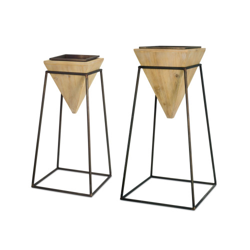Metal Framed Planters - 32" - Black and Brown - Set of 2 - IMAGE 1