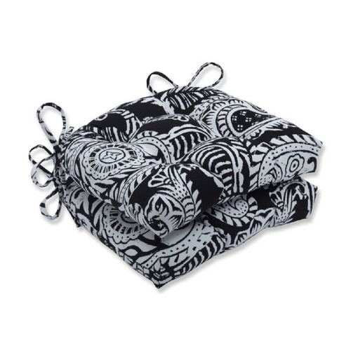 Set of 2 Paisley Reversible Outdoor Chair Pads - 16” - Black and White - IMAGE 1