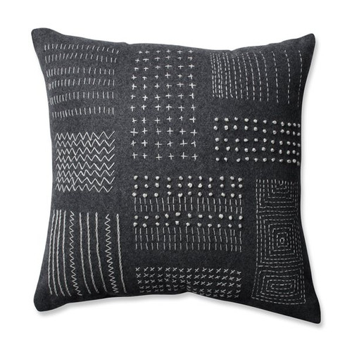 Chain Stitched Tribal Square Throw Pillow - 16.5" - Fog Gray and White - IMAGE 1