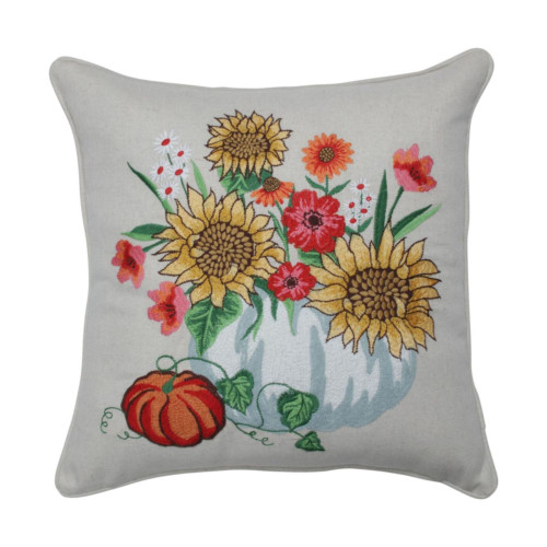 Fall Harvest Bouquet of Flowers Square Throw Pillow - 18" - Gray and Yellow - IMAGE 1