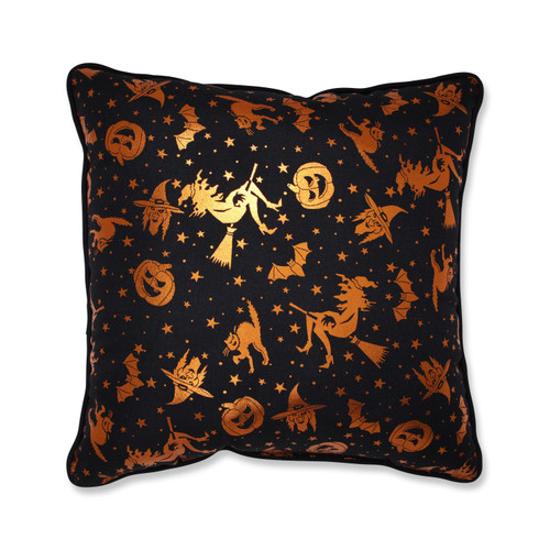 16.5" Orange and Black Square Witches Halloween Throw Pillow - IMAGE 1