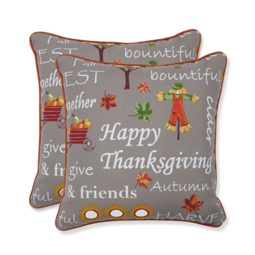 Set of 2 Gray and Orange Autumn Harvest Haystack Thanksgiving Square Throw Pillows 16.5" - IMAGE 1