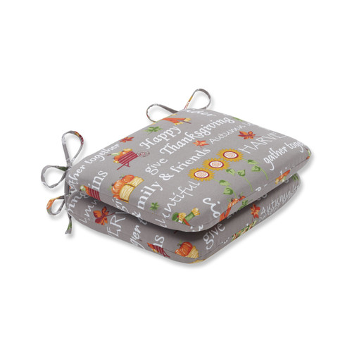 Set of 2 Thanksgiving Patio Round Corner Seat Cushion - 18.5" - Gray and Orange - IMAGE 1