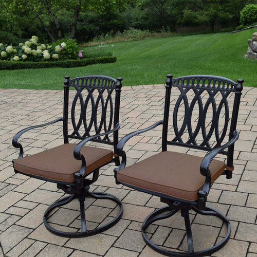 Swivel Rocker Outdoor Patio Chairs - Set of 2 - Black with Brown Cushions - IMAGE 1