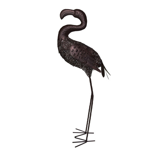 Solar LED Lighted Flamingo Outdoor Garden Statue - 35" - Brown - IMAGE 1
