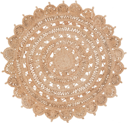 3' Solar Labyrinth Tumbleweed Brown Round Hand Woven Reversible Area Throw Rug - IMAGE 1