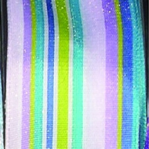 Blue and Lavender Striped French Wired Craft Ribbon 2.5" x 27 Yards - IMAGE 1
