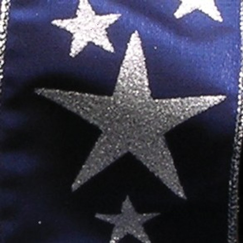 Metallic Blue and Silver Star Print Wired Craft Ribbon 2.5" x 20 Yards - IMAGE 1