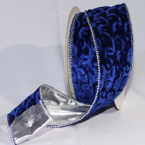 Blue and Silver Pearl Wired Edge Craft Ribbon 3" x 20 Yards - IMAGE 1