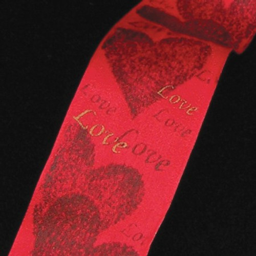 Red and Gold Taffeta Double Heart Wired Craft Ribbon 1.5" x 54 Yards - IMAGE 1