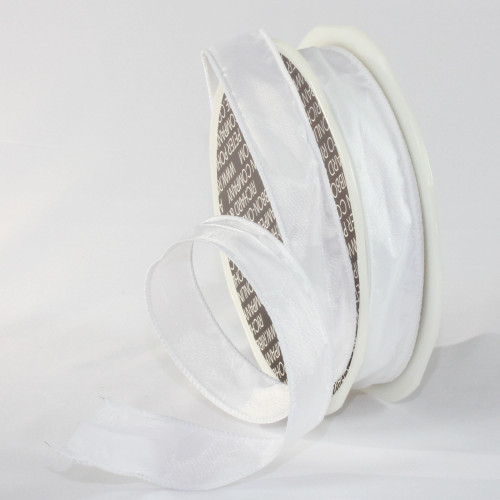 Classic White Crinkled Satin Wired Craft Ribbon 1" x 54 Yards - IMAGE 1