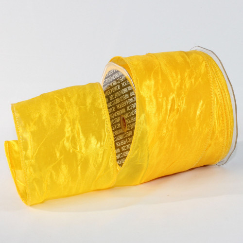 Yellow Crinkled Satin Wired Craft Ribbon 3" x 27 Yards - IMAGE 1