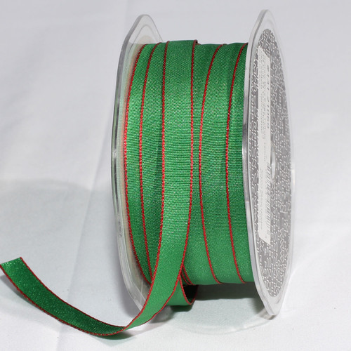 Hunter Green and Shimmering Red Narrow Edge Wired Craft Ribbon 0.37" x 55 Yards - IMAGE 1