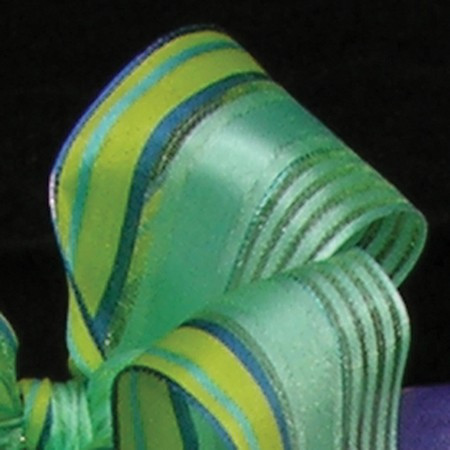 Blue and Green Striped Semi Sheer Wired Craft Ribbon 1.5" x 54 Yards - IMAGE 1
