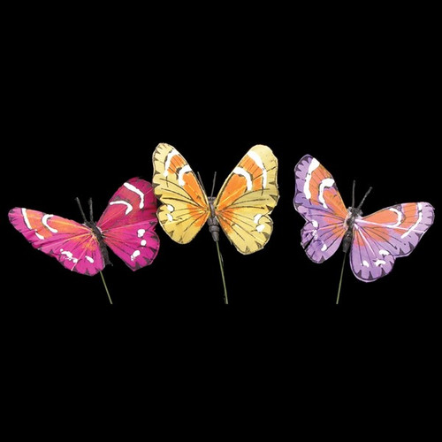 Club Pack of 144 Yellow and Pink Summer Stripe Butterfly Wired Craft Picks 2" - IMAGE 1