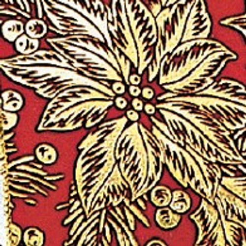 Red and Gold Poinsettia Wired Craft Ribbon 2" x 40 Yards - IMAGE 1