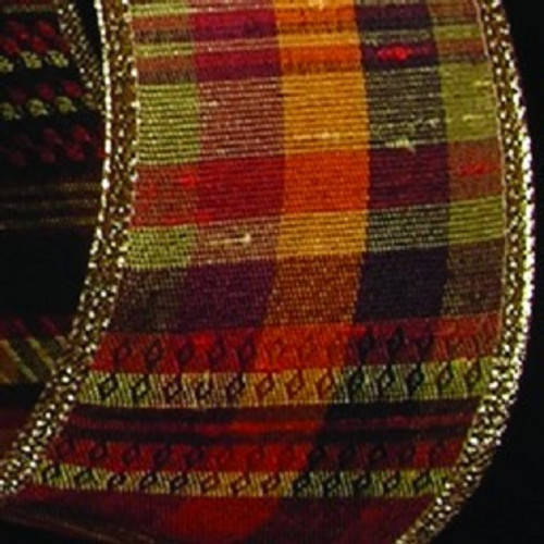 Orange and Gold Plaid Wired Craft Ribbon 4" x 20 Yards - IMAGE 1