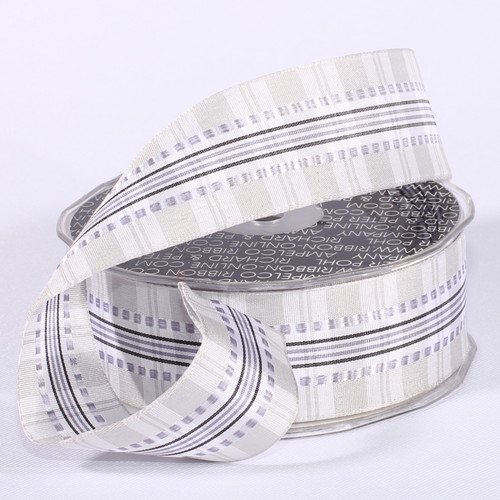 Gray Summer Plaid Wired Craft Ribbon 1.5" x 27 Yards - IMAGE 1