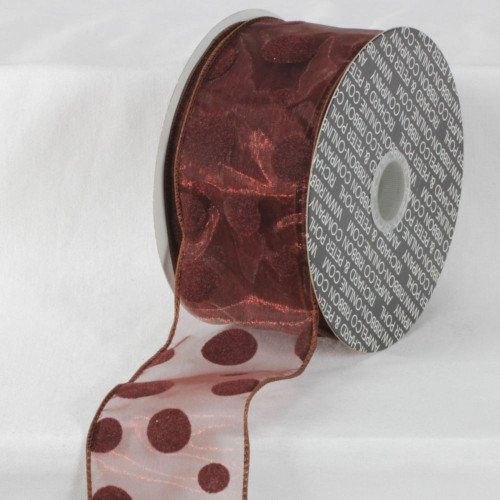 Brown Polka Dots Wired Craft Ribbon 2.5" x 40 Yards - IMAGE 1