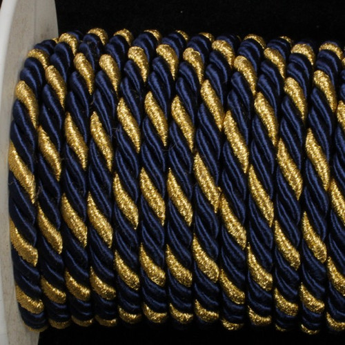 Navy Blue and Gold Braided Cording Braided Cording Wired Craft Ribbon 0.25" x 16 Yards - IMAGE 1