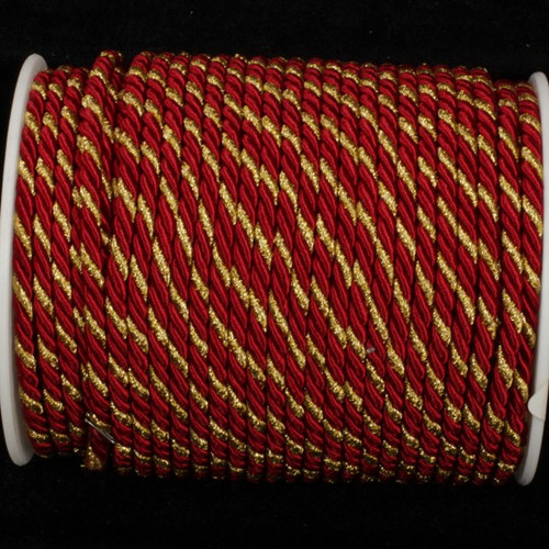 Burgundy Red and Gold Braided Cording Wired Craft Ribbon 0.25" x 55 Yards - IMAGE 1