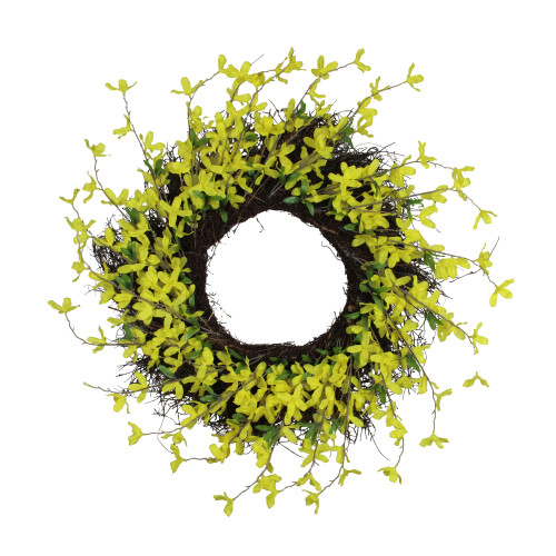 Forsythia and Grapevine Artificial Floral Wreath, Yellow 24-Inch - IMAGE 1