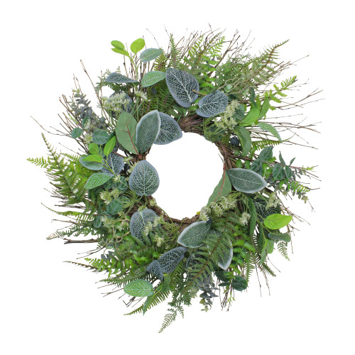 Ivy and Fern Spring Floral Wreath, Green 22-Inch - IMAGE 1