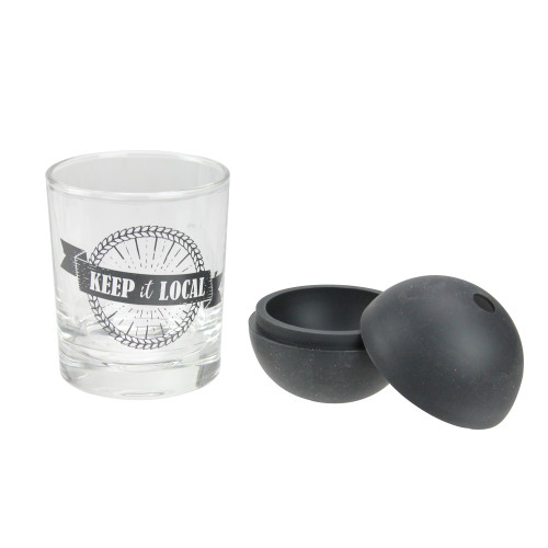 Keep It Local Glass Tumbler with Black Sphere Ice Mold - 10oz - IMAGE 1