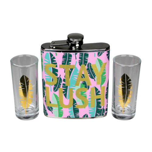 Tropical "Stay Lush" Flask and Shot Glass Gift Set 7 oz. - IMAGE 1