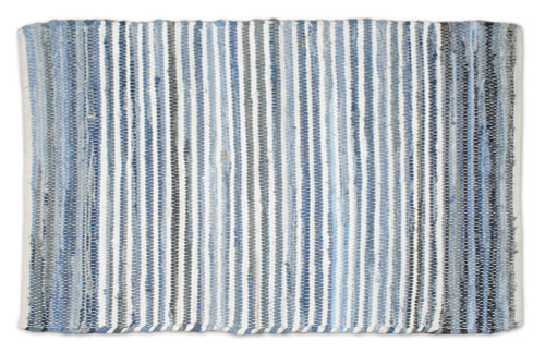 48" x 72" Blue and White Striped Rectangular Area Throw Rug - IMAGE 1