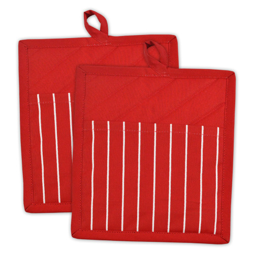 Premium Pinstriped Chef Potholders - 9" - Red and White - Set of 2 - IMAGE 1
