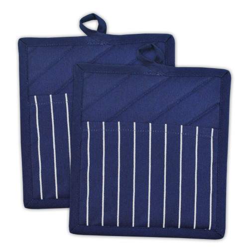 Premium Pinstriped Chef Potholders - 9" - Nautical Blue and White - Set of 2 - IMAGE 1