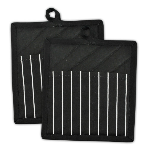 Set of 2 Black and White Chef Stripe Potholders 9" - IMAGE 1