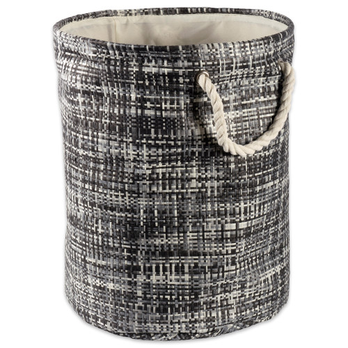 17" Black and Gray Tweed Round Medium Bin with Rope Handles - IMAGE 1