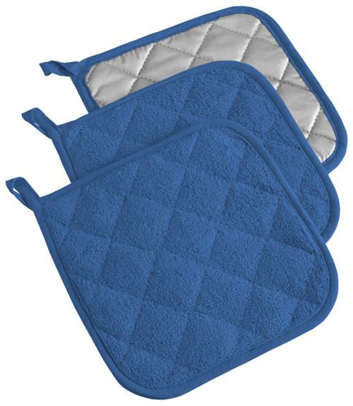 Set of 3 Blue and Silver Colored Square Potholders with Loop 7” - IMAGE 1