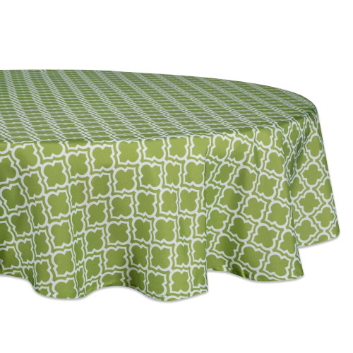 Green and White Lattice Pattern Outdoor Round Tablecloth 60” - IMAGE 1