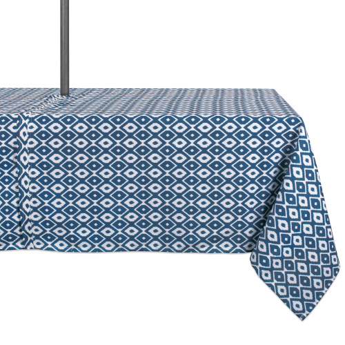 Ikat Patterned Rectangular Tablecloth with Zipper - 120" - Blue and White - IMAGE 1