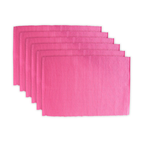 Set of 6 Pink Ribbed Designed Rectangular Placemats 19" x 13" - IMAGE 1