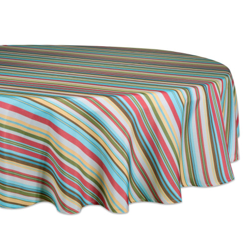 Vibrantly Colored Summer Striped Pattern Outdoor Round Tablecloth 60” - IMAGE 1