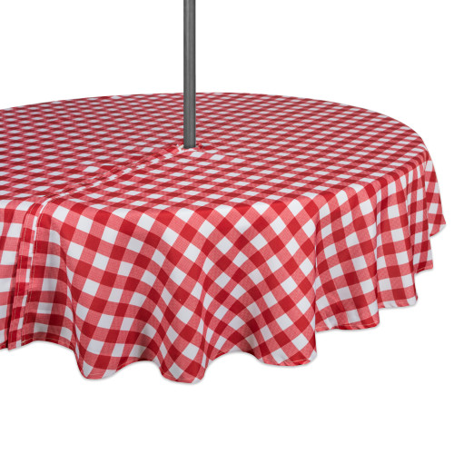 Checkered Round Tablecloth with Zipper - 60" - Red and White - IMAGE 1