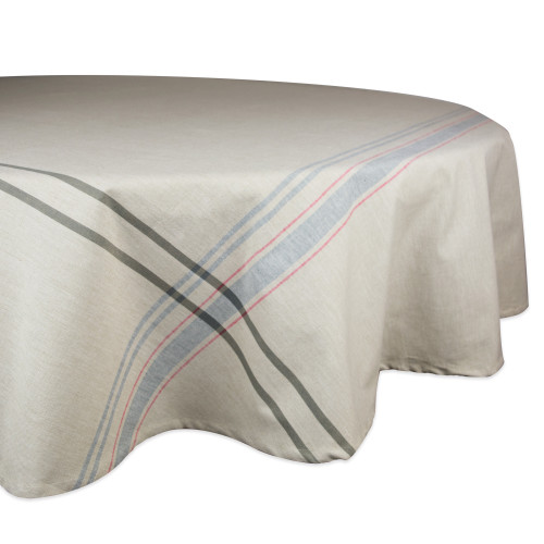 French Striped Border Round Tablecloth - 70" - Taupe and Gray - IMAGE 1