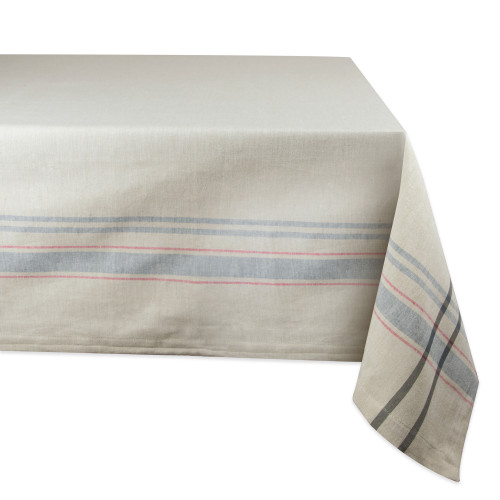 Neutral Taupe and Gray French Striped Pattern Rectangular Tablecloth 60" x 120" - IMAGE 1
