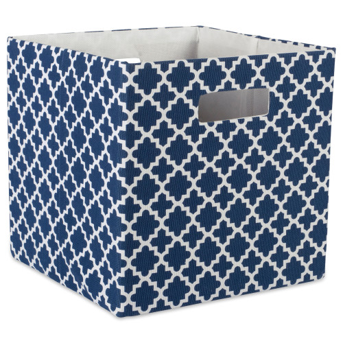 11" Nautical Blue and White Lattice Pattern Square Storage Bin - IMAGE 1