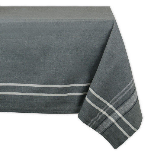 Chambray Gray and White French Stripe Pattern Round Tablecloth 70" - IMAGE 1