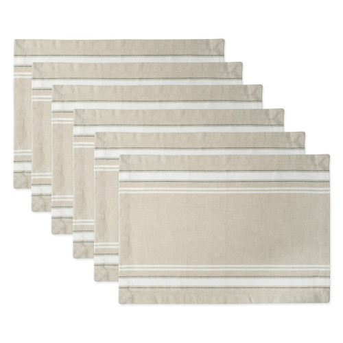 Set of 6 White and Gray French Stripe Rectangular Placemats 19" x 13" - IMAGE 1