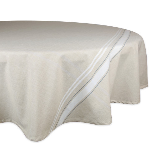 Gray and White French Striped Pattern Round Tablecloth 70" - IMAGE 1