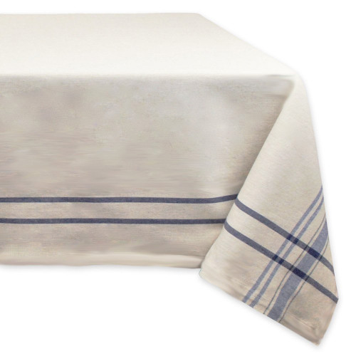 French Striped Rectangular Tablecloth - 104" - Taupe and Nautical Blue - IMAGE 1