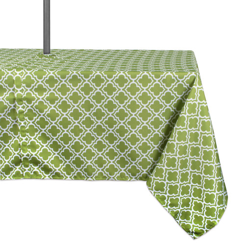 Green and White Lattice Rectangular Tablecloth with Zipper 60” x 84” - IMAGE 1