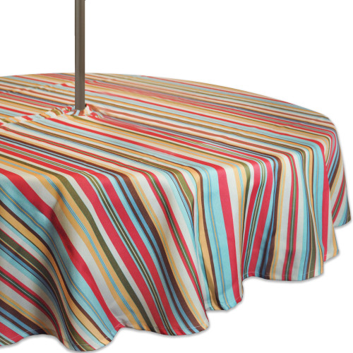 Vibrantly Colored Summer Stripe Outdoor Tablecloth with Zipper 60" - IMAGE 1